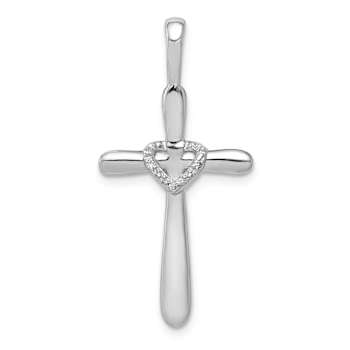 Rhodium Over 10k White Gold Diamond Cross with Heart Pendant
