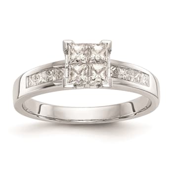 Rhodium Over 14K White Gold Diamond Cluster Engagement Ring 0.72ctw