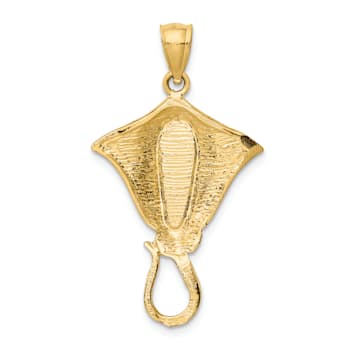 14k Yellow Gold Polished Lab Created Blue Opal Stingray Pendant
