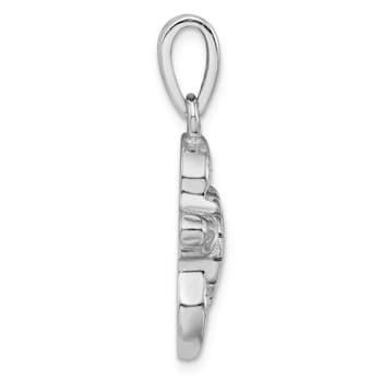 Rhodium Over Sterling Silver Green Inlay Lab Created Opal Turtle Pendant
