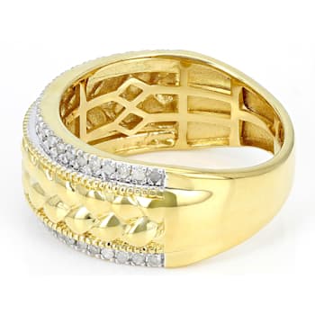 White Diamond 14k Yellow Gold Over Sterling Silver Mens Wide Band Ring 0.33ctw
