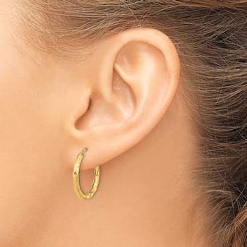 14k Yellow Gold Polished and Textured 3/4" Faceted Hoop Earrings