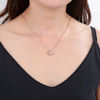 Round White Topaz 14K Rose Gold Over Sterling Silver Pendant with Chain