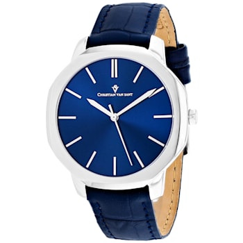 Christian Van Sant Men's Octavius Slim Blue Dial, White Bezel, Blue
Leather Strap Watch
