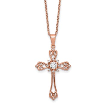 14K Rose Gold Over Sterling Silver Cubic Zirconia Cross with 2 Inch
Extension Necklace