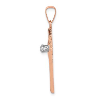 14k Rose Gold and Rhodium Over 14k Rose Gold Cross Pendant with Diamond