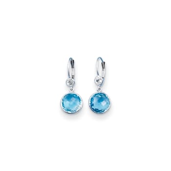 14K White Gold Blue and White Topaz Dangle Earrings