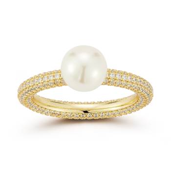 Rachel Zoe Freshwater Pearl Solitaire Pave Band Ring in 14K Gold Over
Sterling Silver
