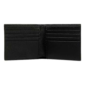 Prada Saffiano Leather Bifold Card Wallet Triangle Embossed Logo Black