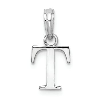 Sterling Silver Polished Block Initial -T- Pendant