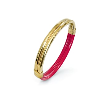 14K Gold Over Brass Pink Flamingo Ridge Acrylic Hinge Bangle