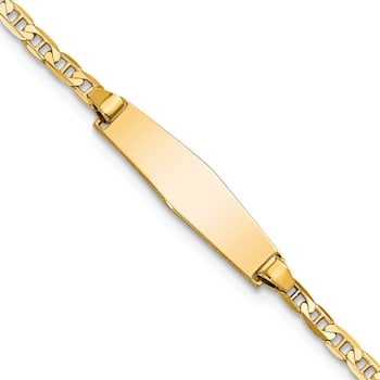 14k Yellow Gold Soft Diamond Shape Flat Mariner Link ID Bracelet
