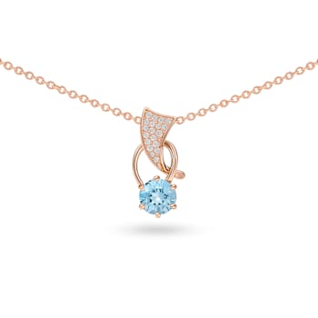 Natural Blue Topaz 14K Rose Gold Over Sterling Silver Round Shape
Pendant with Chain