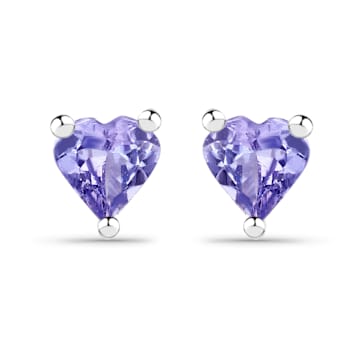 Lavendar Tanzanite Rhodium Over Sterling Silver Heart Stud Earrings 0.9ctw