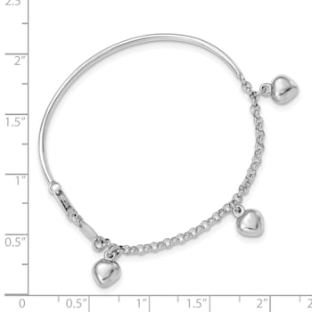 Rhodium Over 14K White Gold Polished Dangle Heart Baby Bracelet