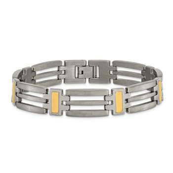 Titanium Brushed and Polished Yellow IP-Plated Bracelet