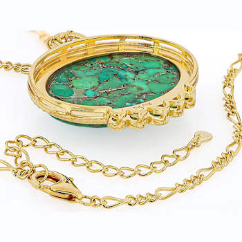 Green Turquoise And Chrome Diopside Medallion Pendant Necklace In 18K
Gold Over Sterling Silver