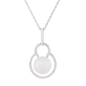 10-11mm Button White Cultured Freshwater Pearl and CZ Rhodium Over
Sterling Silver Pendant