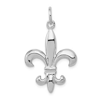Rhodium Over 14k White Gold Solid Polished 3D Fleur-De-Lis Charm