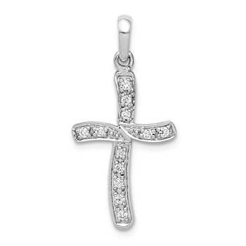 Rhodium Over 14k White Gold Diamond Cross Pendant