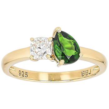 Chrome Diopside And Moissanite Ring In 18K Gold Over Sterling Silver