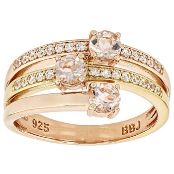 Morganite Two-Tone Ring In 18K Yellow And Rose Gold Over Sterling Silver 0.89ctw