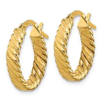 14k Yellow Gold Patterned 11/16" Oval Hoop Earrings