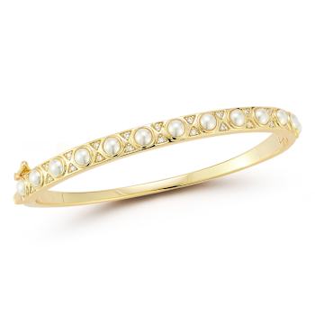 Rachel Zoe Freshwater Pearl and CZ Bangle Bracelet in 14K Gold Over
Sterling Silver