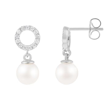 White Cultured Akoya Pearl 14k White Gold Earrings 6.5-7mm