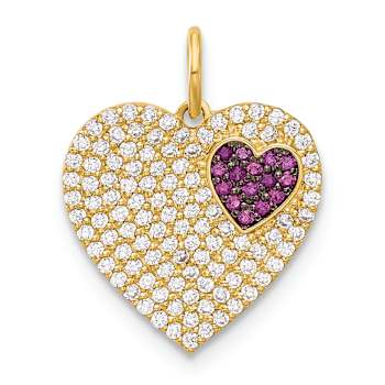 10k Yellow Gold Polished Clear and Red Cubic Zirconia Heart Charm