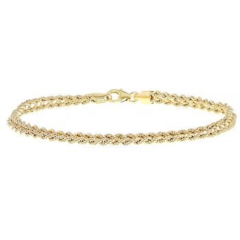 Italian Cuore Rope Bracelet In Solid 14K Yellow Gold 4mm