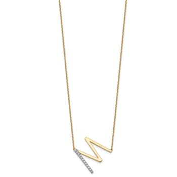 14k Yellow Gold and Rhodium Over 14k Yellow Gold Sideways Diamond
Initial M Pendant 18 Inch Necklace