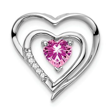 Rhodium Over 14k White Gold Lab Created Pink Sapphire and Diamond Heart Pendant