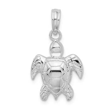 Rhodium Over Sterling Silver Polished Sea Turtle Pendant