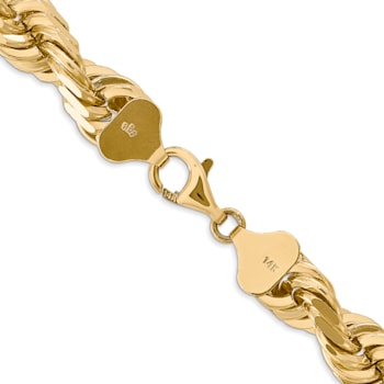 14k Yellow Gold 10mm Solid Diamond-Cut Rope 22 Inch Chain