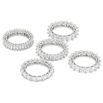 Set Of 5 CZ Eternity Band Rings In Rhodium Over Brass