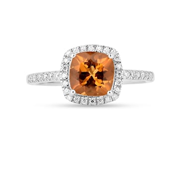 Natural Yellow Citrine Cushion Cut Halo  Ring with Moissanite Accents
Sterling Silver Ring