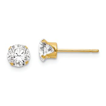 14K Yellow Gold 5mm Cubic Zirconia Post Earrings