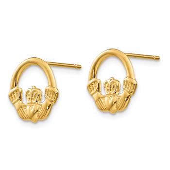 14k Yellow Gold Textured Claddagh Stud Earrings