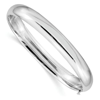 Rhodium Over 14k White Gold High Polished 8mm Hinged Bangle