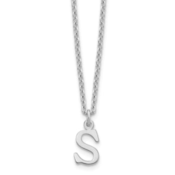 Rhodium Over Sterling Silver Cutout Letter S Initial Necklace