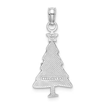 Rhodium Over 14k White Gold Green Enamel Christmas Tree with Red Star Charm