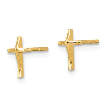 14k Yellow Gold Children's Cross Stud Earrings