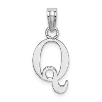 Rhodium Over 14k White Gold Polished Block Letter Q Initial Pendant