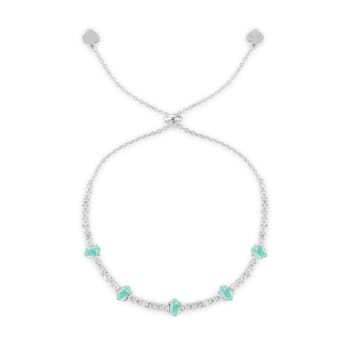 Oval Green Emerald and White Zircon Sterling Silver Bolo Tennis Bracelet