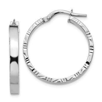 Rhodium Over 14k White Gold Polished and Diamond-Cut Edge 1 1/16"
Medium Hoop Earrings