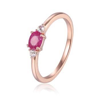 Red Ruby and White Sapphire 14K Rose Gold Over Sterling Silver Dainty Ring,