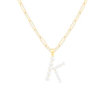 Letter K Initial Cultured Freshwater Pearl 18K Gold Over Sterling Silver
Pendant With  18" Chain