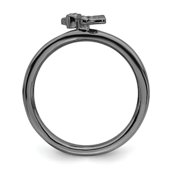 Black Rhodium Over Sterling Silver Stackable Expressions Butterfly with
Diamond Ring 0.015ctw