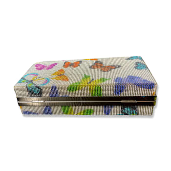 Silver Tone Clear Crystal Multi Butterfly Rhinestones Square Clutch